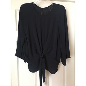BCBGMAXAZRIA Dark Navy Tie Front Blouse Top Small S
